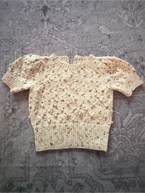 Misha and puff 3/4 Cream Speckled Knit Puff-Sleeve Sweater